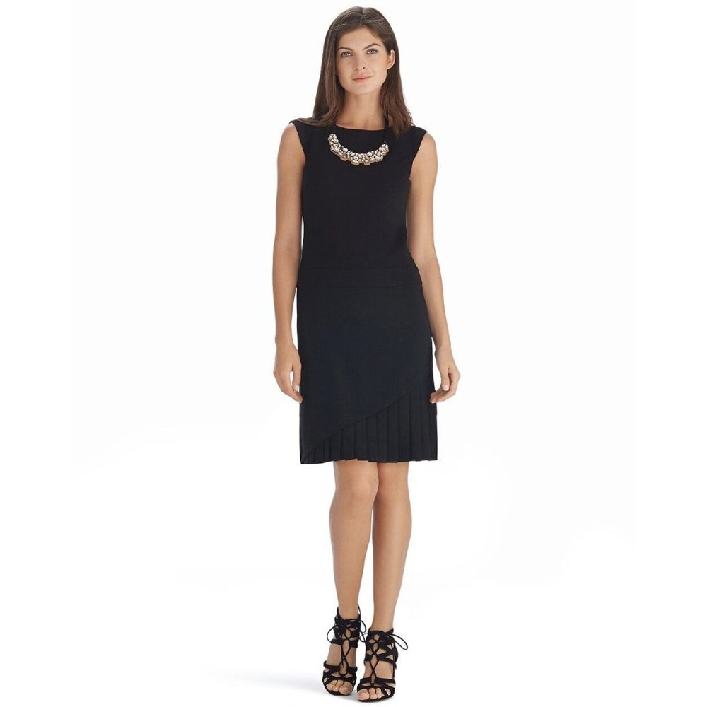 White House Black Market Womens 12 Black Sleeveless Lined Pleat Hem Shift Dress